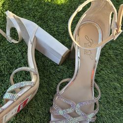 Jewel Badgley Mischka Sparkly Block Heel Sandals 8 1/2