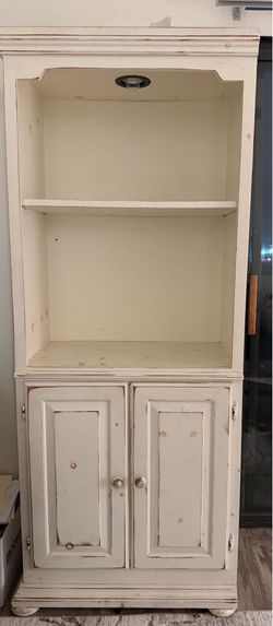 Rustic distressed White Display Cabinet / Hutch