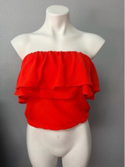 Red Off Shoulder Ruffle Crop Top