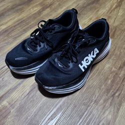 Hoka One One Bondi 8 Womens Shoes Size 9.5B Black White 1127952 BWHT Running Sne