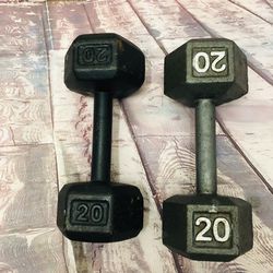 Lot of 2 20 Pounds Cast Iron Dumbbells Arm Curl Hand Weights