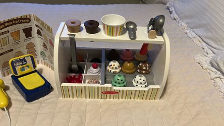 Melissa & Doug Wooden Scoop & Serve Ice Cream  and 4.3 out of 5 stars (199) FS Toy Cash Register for Kids with Scanner, Play Money, Credit