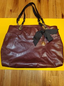 New LANVIN Bordeaux Rustic CALF SKIN Tote with Dust Bag  (SIZE: 16.0 x 12.5 x 6.0)