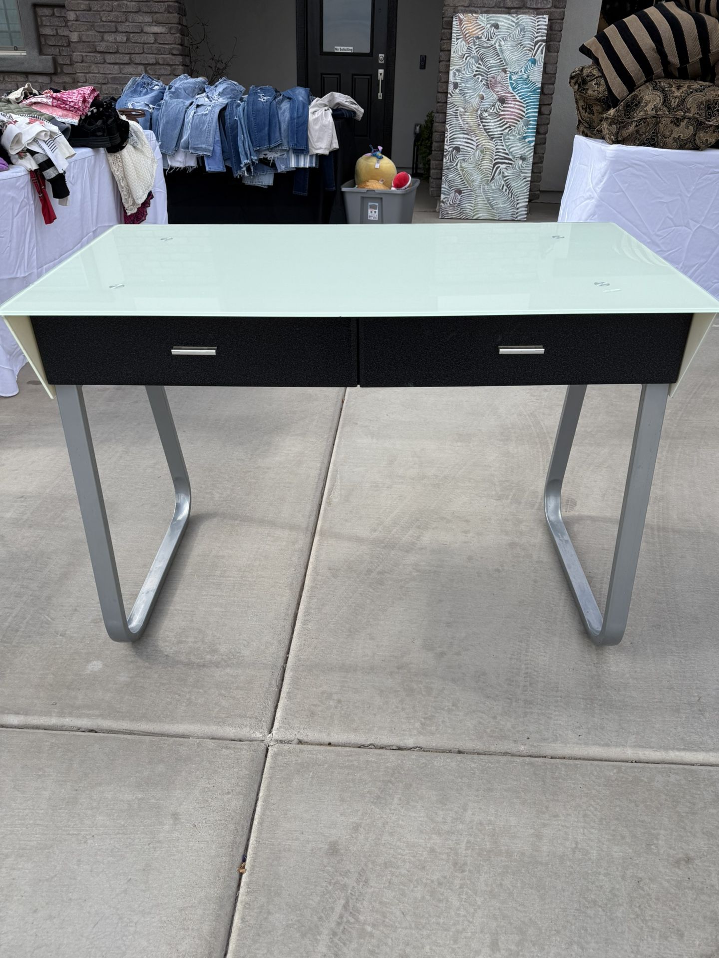 Black And White Tempered Glass Desk