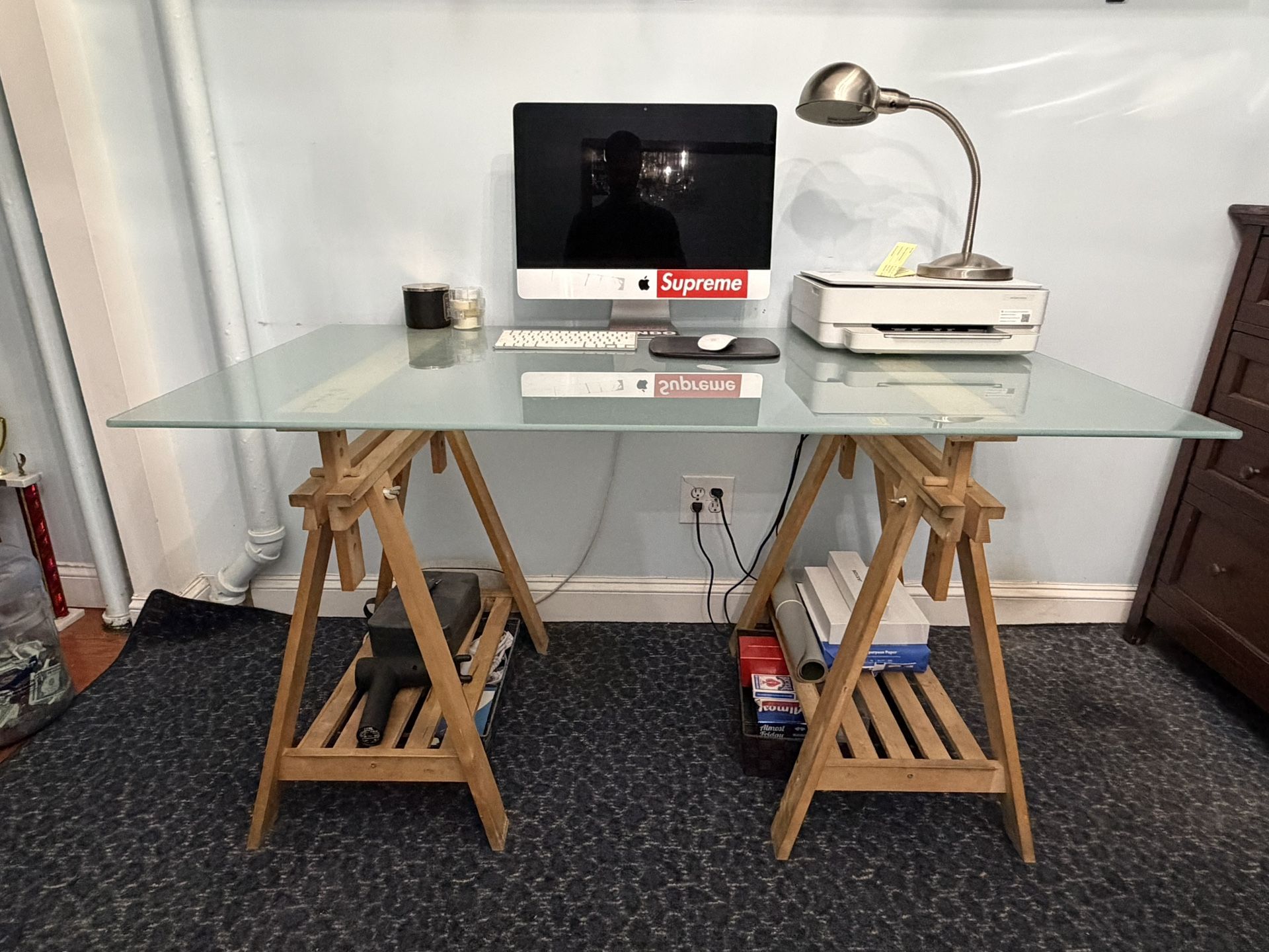 Glass Desk With Two Standing Legs