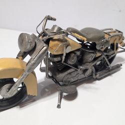 Vintage Yellow and Gray Diecast Metal Motorcycle Model Decor Sculpture 1950s Style