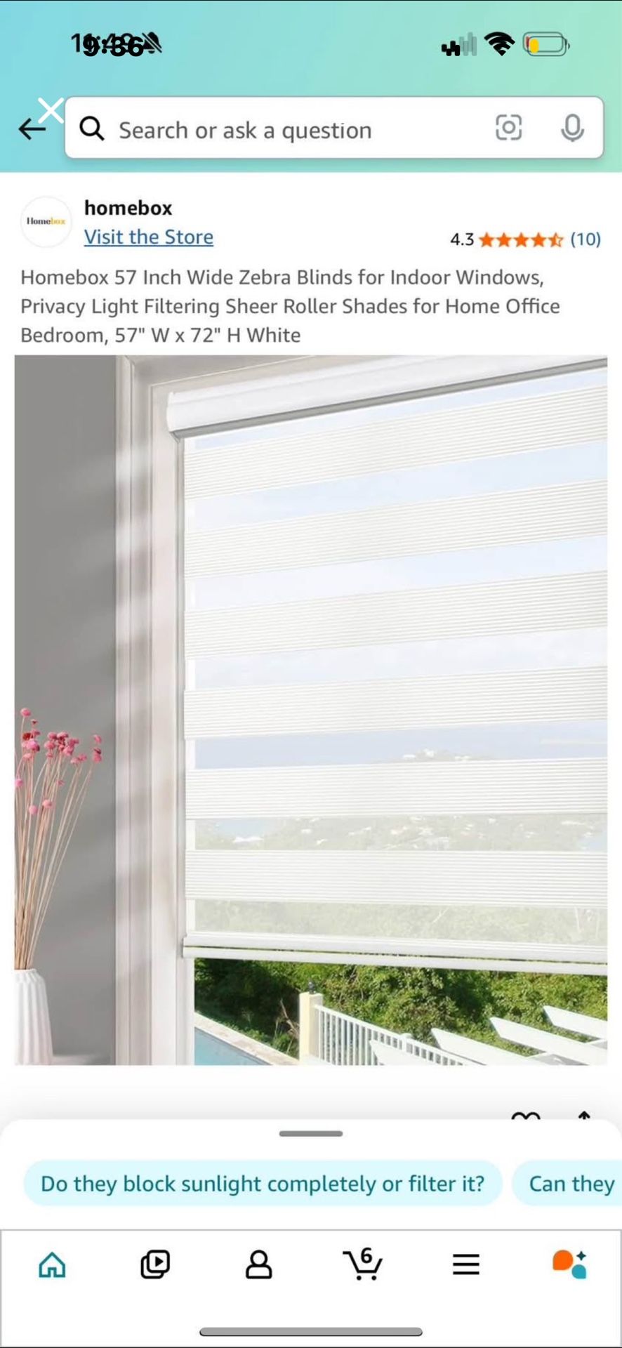 Homebox 57in Wide Zebra Blinds for Inside