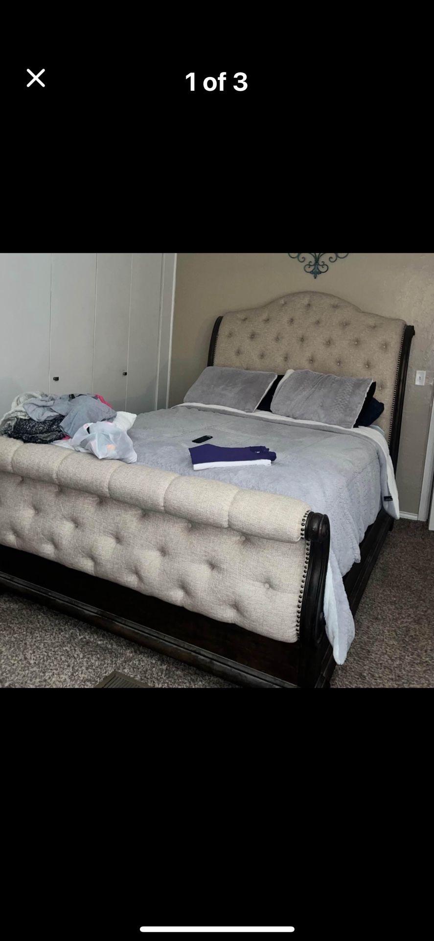 **PRICE REDUCE** UPHOLSTERED QUEEN SIZE SLEIGH BED