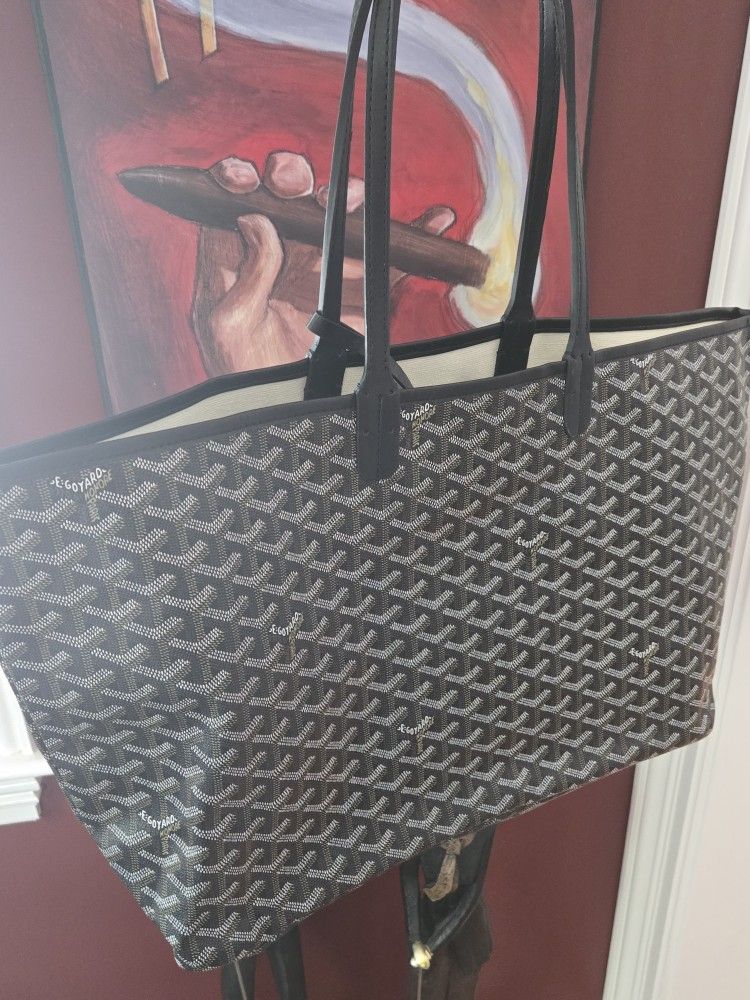 Goyard Goyardine Saint Louis GM Large Tote Black Handbag Bag Purse With Wallet