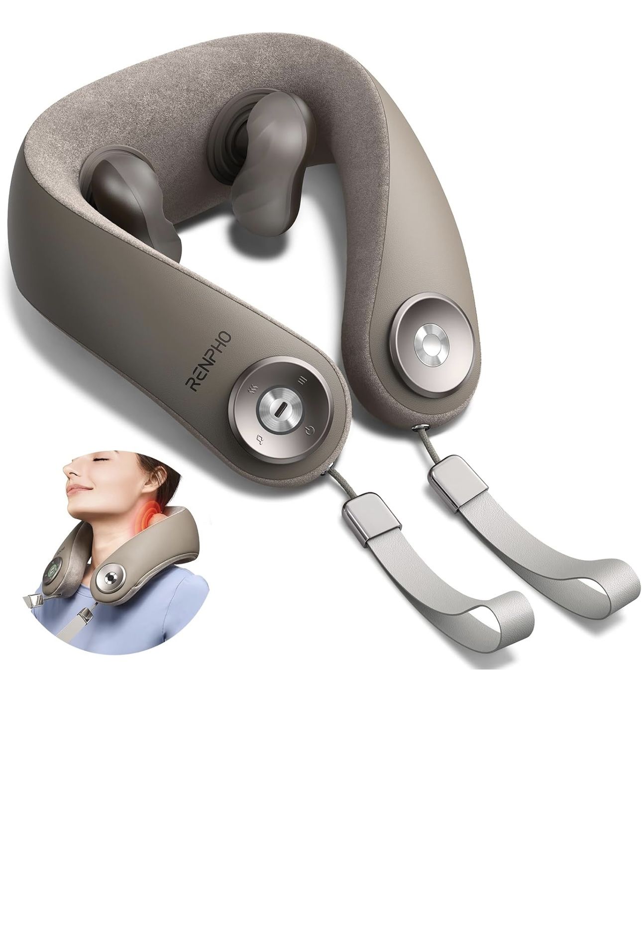Brand new RENPHO Neck Massager with Heat [2025 Upgraded], 6D Cordless Neck Massager for Pain Relief Deep Tissue, Deep Kneading Shoulder Massage, Khaki