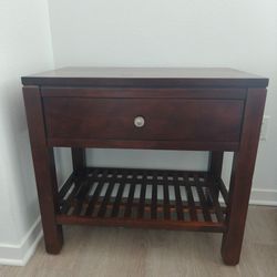 Bassett Dark Wood Nightstand / End Table with Drawer and Shelf