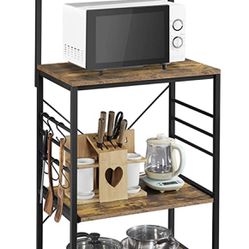 4-Tier Rolling Bakers Rack for Kitchen with Storage and Sliding Shelf, Microwave Oven Stand Cart Kitchen Storage Shelves Spice Rack on Wheels with 6 H