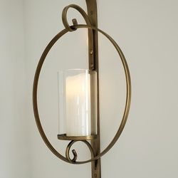 Circular 26” High, Aged Gold Finish Candle Sconces, Ballard Design, Set of 2


