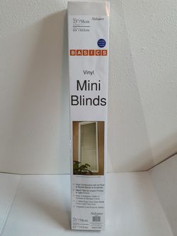 Basics Alabaster Vinyl mini Blinds, 23"(58cm)W×64"(163cm)L , New.. Condition is "New". Same Day Shipping,