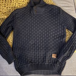 Men's Casual Knit Pullover Basket Waive Sweater (Charcoal Gray), Size Medium, New 