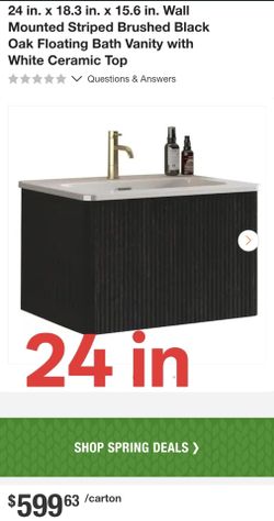 24 in. x 18.3 in. x 15.6 in. Wall Mounted Striped Brushed Black Oak Floating Bath Vanity with White Ceramic Top