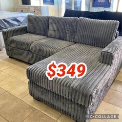 Dark gray corduroy living room 2 piece sectional sofa  92"W X 59"D X 34"H