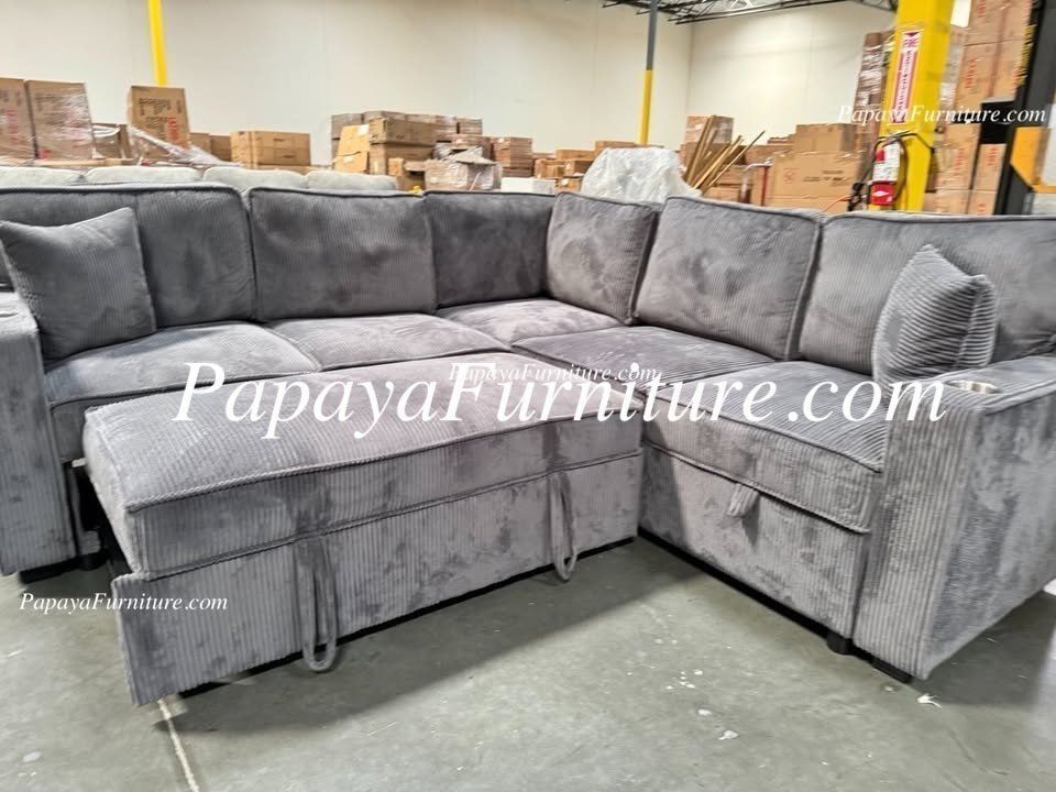 NEW L Shape Sectional Pullout sleeper bed Sofa Under seat STORAGE Set Convertible BIG SALE Discount Furniture Warehouse Ashley Style USB Cup Holder