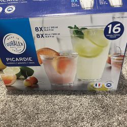 Duraflex Picardie Glasses 8x 10.4 Fl Oz & 8x 16.9 Fl Oz Made In France