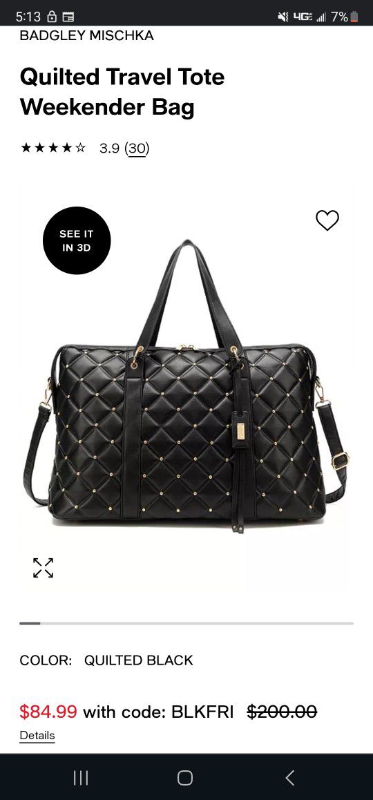 Quilted Studded Travel Tote Bag 