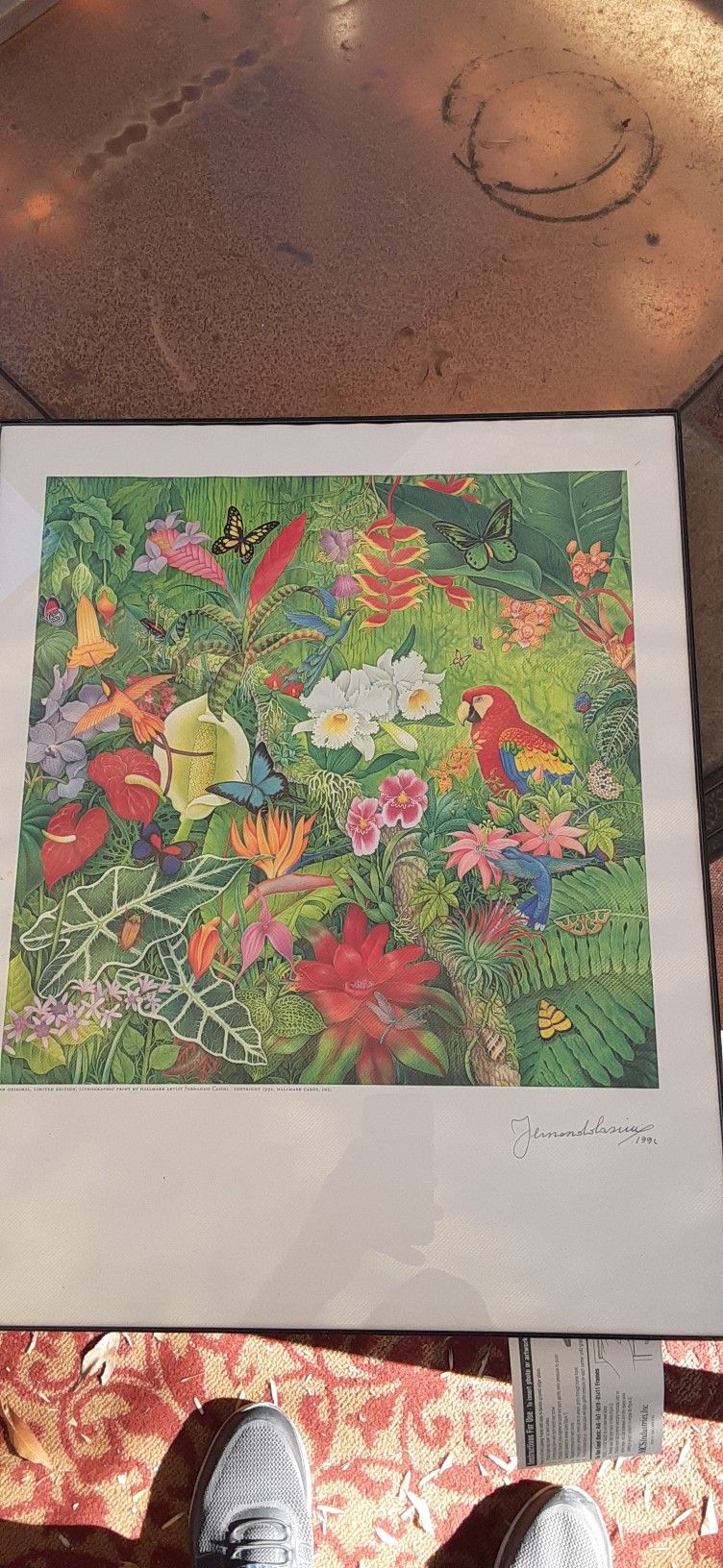 SALE Vintage Framed Hallmark Signed Flowers Lithograph Print