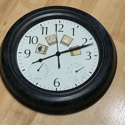 Beautiful Rare Vintage Wall Clock Model AL8048 with Temperature and Humidity Gauges