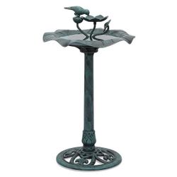 Dark Green PP Outdoor Round Pedestal Standing Water Bird Bath with Petal Tray for Bird Food (19.5 in. W x 35 in. H)
