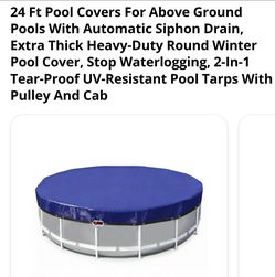 24 Ft Pool Covers for Above Ground Pools with Automatic Siphon Drain, Extra Thick Heavy-Duty Round Winter Pool Cover, Stop Waterlogging, 2-in-1 Tear-P