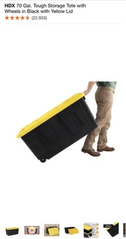 FIRM PRICE ONLY - New HDX 70 Gal. Tough Travel Storage Tote with Wheels in  Black with Yellow Lid H 22.28 in, W 23.92 in, D 45 in for Sale in Chandler,  AZ - OfferUp