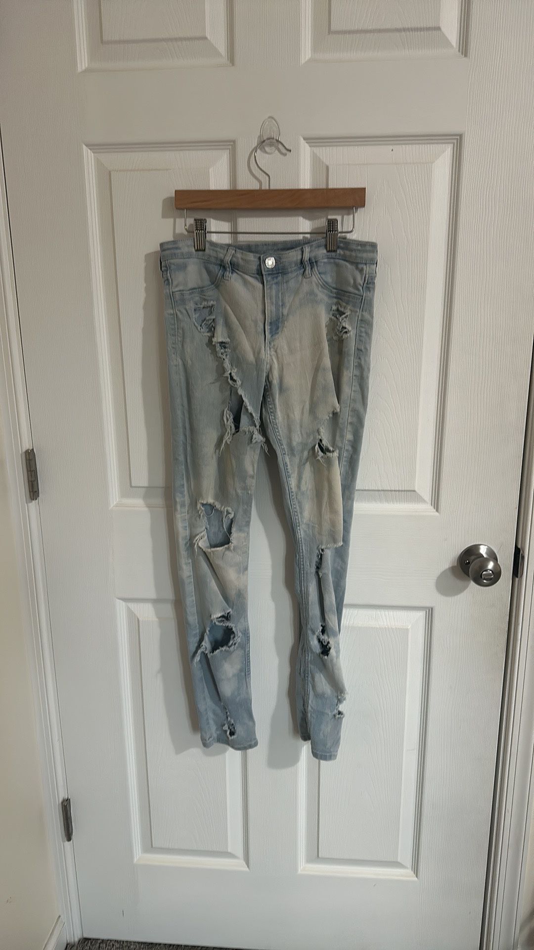 Girls Jeans Size 14 Ripped Skinny Light Wash 