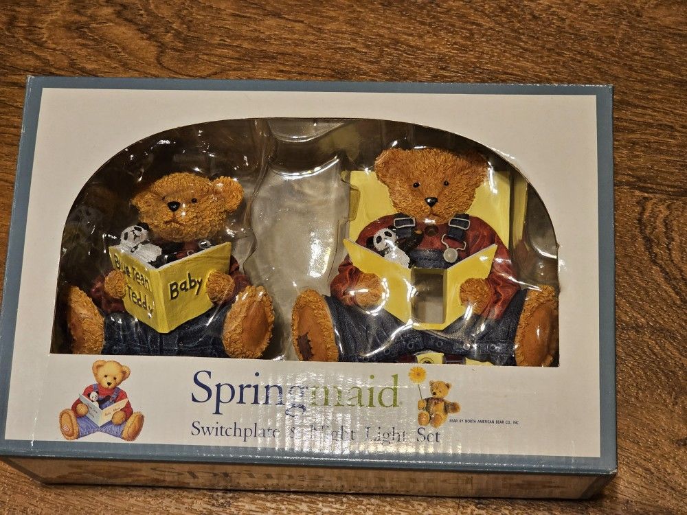 SpringMaid Teddy Bear Switch Plate & Nightlight Set Baby Nursery new in box