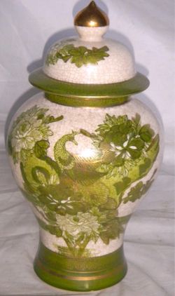 Japanese Kutani Style Temple Lidded Jar – Peacock, Birds & Florals & Gilt Accent
