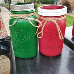Two Sets Painted Mason Jars X2,  Each Set