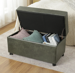 32" Faux Suede Storage Ottoman Bench