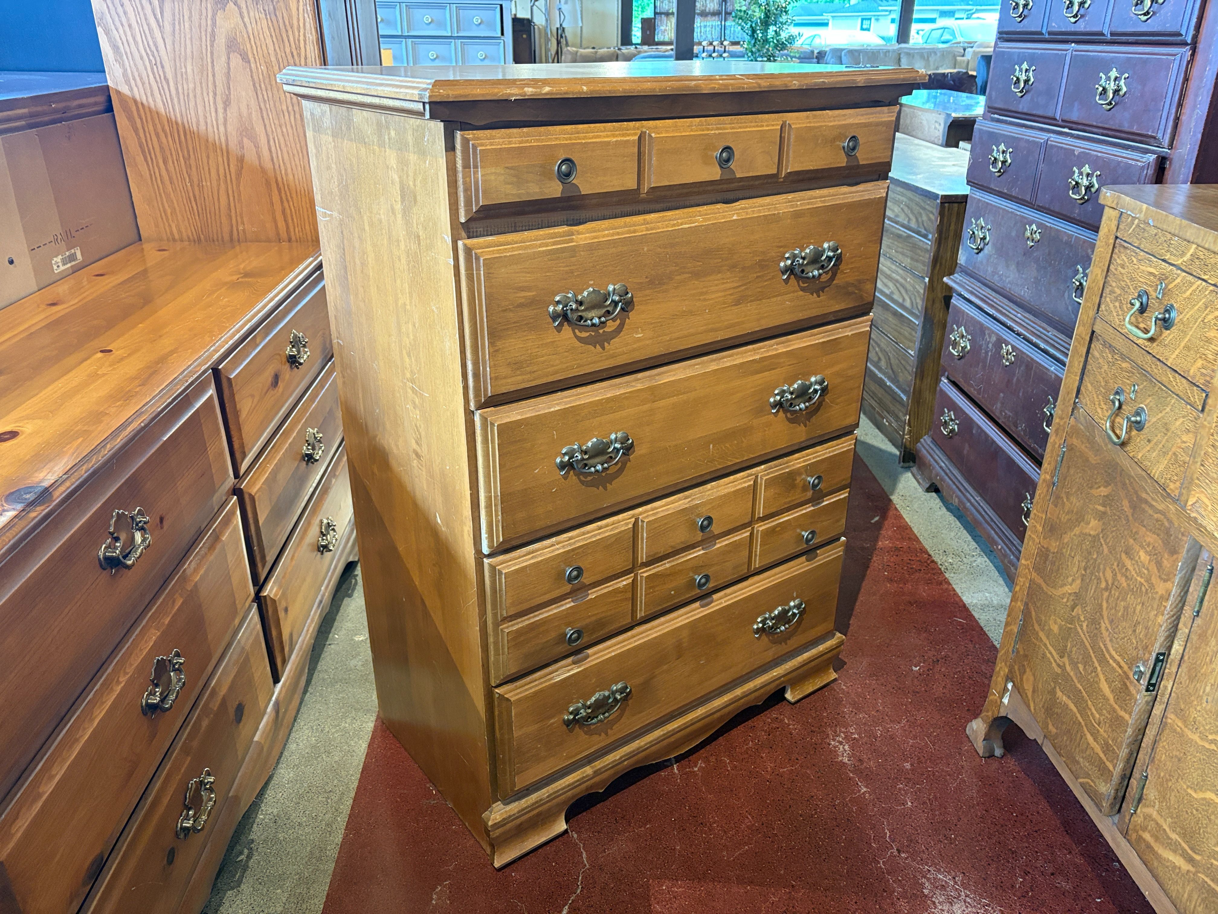 Vintage 5-Drawer Tallboy Dresser with Batwing Pulls