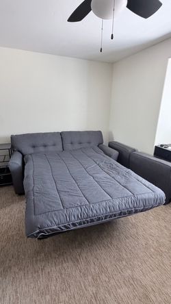 Gray Fabric Sleeper Sofa Pull-Out Couch