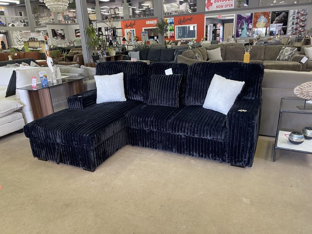 Venice Corduroy Storage Sleeper Sectional w/ Dual Cupholders & USB Ports