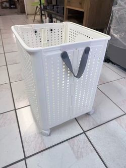 Plastic Basket with Handles Foldable Handle Basket Collapsible Laundry Hamper Folding Laundry Organizer Carry Plastic Baskets for Clothes White (Big)