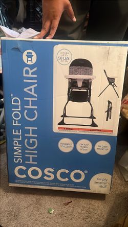 SIMPLE FOLD TM  HIGH CHAIR  A WARNING  A ADVERTENCIA  I'M SIMPLE TO CLEAN  I'M FLAT WHEN I FOLD  I'M EASY TO SET UP  COSCO