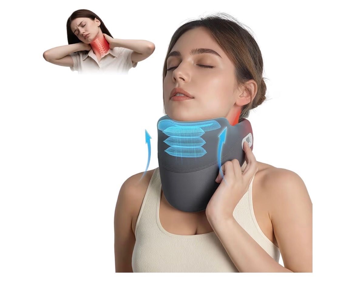 NEW Cervical Traction Device for Neck Pain Relief, Neck Stretcher with Stepless Height Adjustment, Neck Brace with Heating for Home/Office/Travel