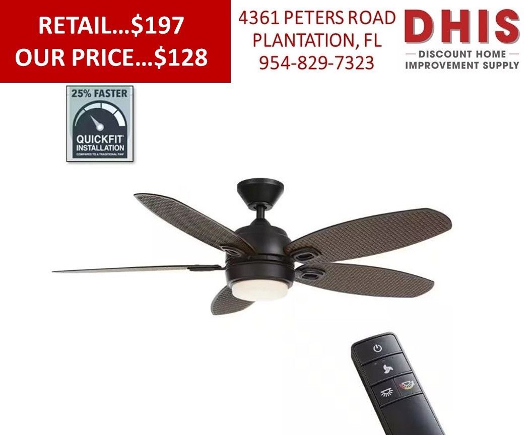 Daniel Island 52 in. White Color Changing LED Outdoor Matte Black Ceiling Fan with Light and Remote
