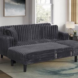 2pcs Sectional futon Sofa w/ adjustable chaise pulloutbed & USB connection 