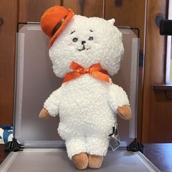 BK7552 14”  BT21 RJ standing plush doll dressed in a signature orange hat and bow tie.