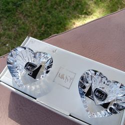 Beautiful Pair of MIKASA Lead Crystal Heart Shaped Candle Holders,  New, open Box.