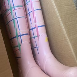 Hunter Boots Original Tall Rock Tartan Pink Rain Boots Rubber Waterproof Size 9