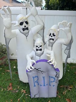 Halloween Inflatable Ghost Trio with RIP Tombstone