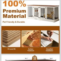 Large Dog Crate Furniture - Indoor Wooden Dog Kennel Furniture with Room Divider and 2 Doors - 71"x23.6"x31.5"H, White