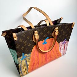 Louis Vuitton Yayoi Kusama LV x YK OnTheGo MM Tote Bag Monogram Canvas Pumpkin