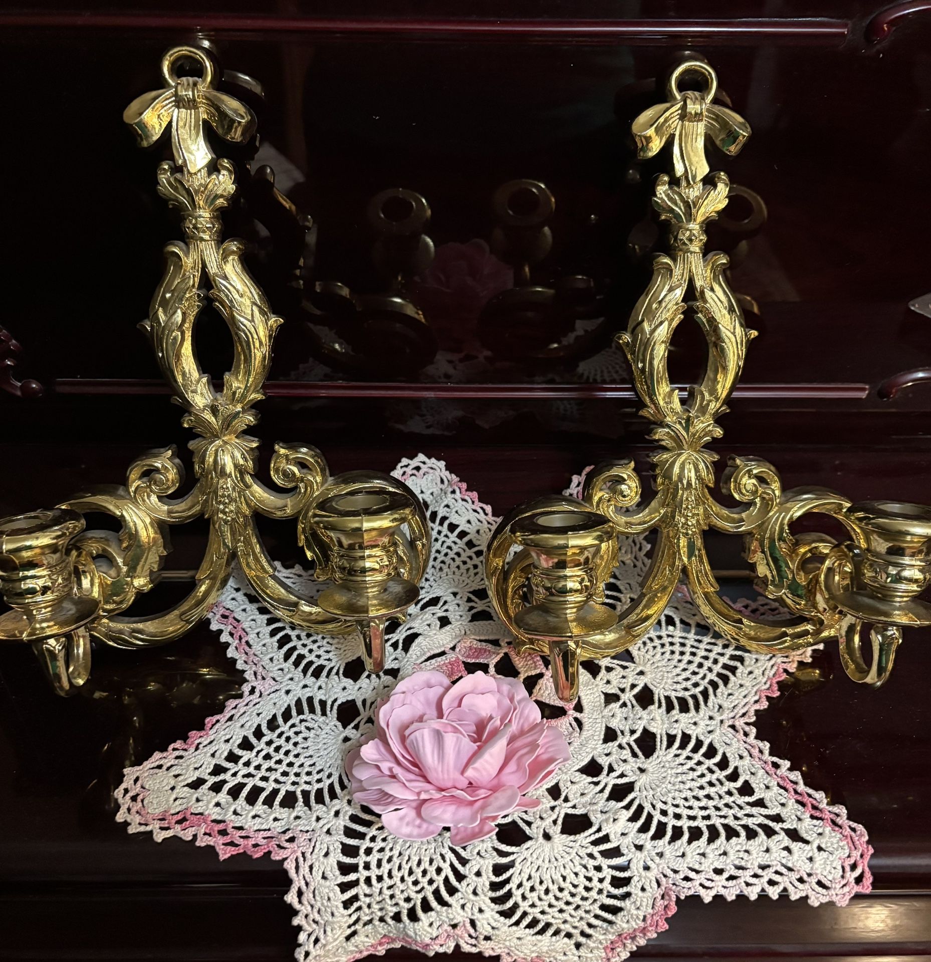 Home Interiors Plastic Ornate Gold Wall Sconces Made In USA