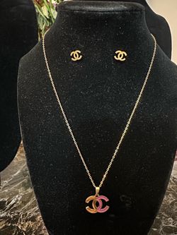 CC Logo Necklace and Earrings Set stainless steel